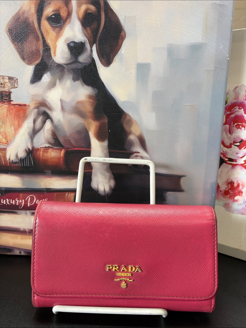 Prada Hot Pink Saffiano Leather Wallet with Gold Logo